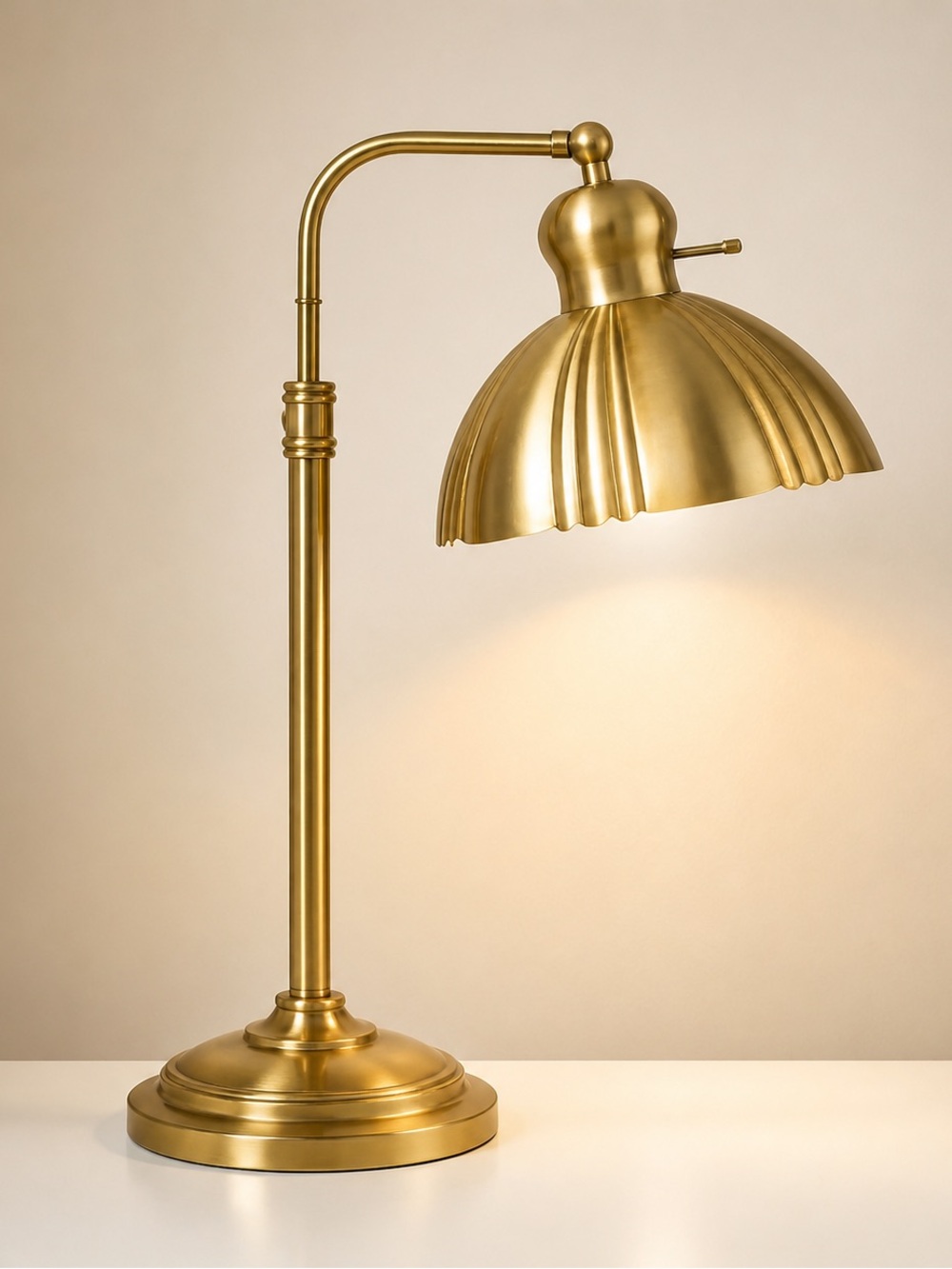 Gold Metal Desk Lamp - Elegant Curved Shade - Picture 3 of 4